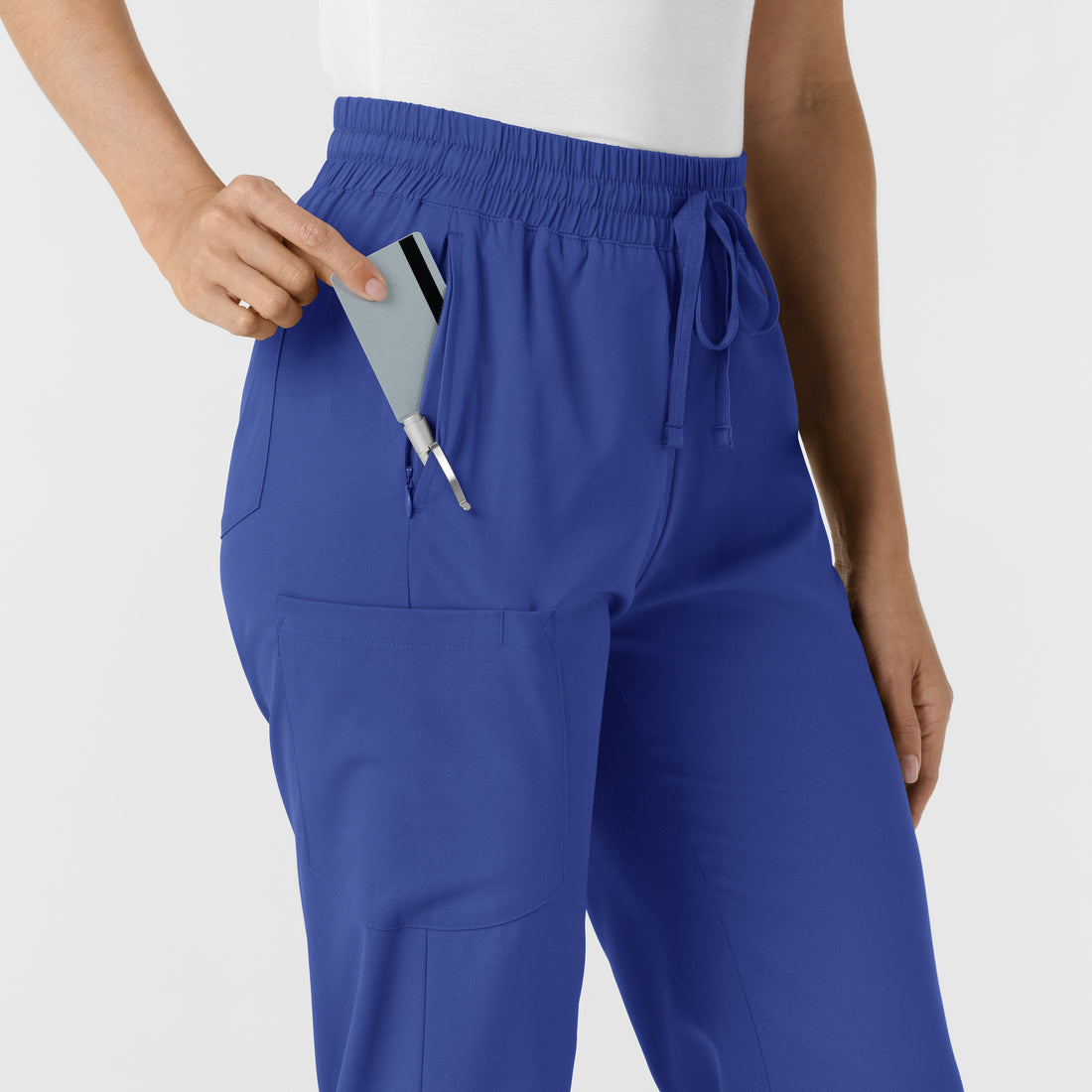 Boundless Women's Bootcut Scrub Pant Galaxy Blue side detail 1