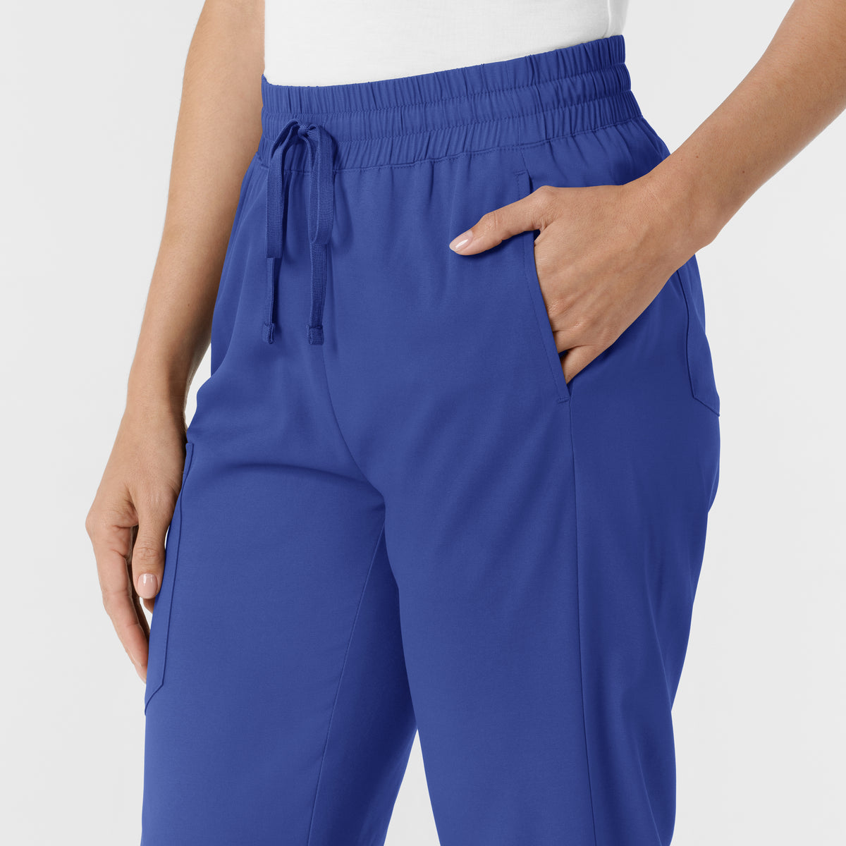 Boundless Women's Bootcut Scrub Pant Galaxy Blue hemline detail