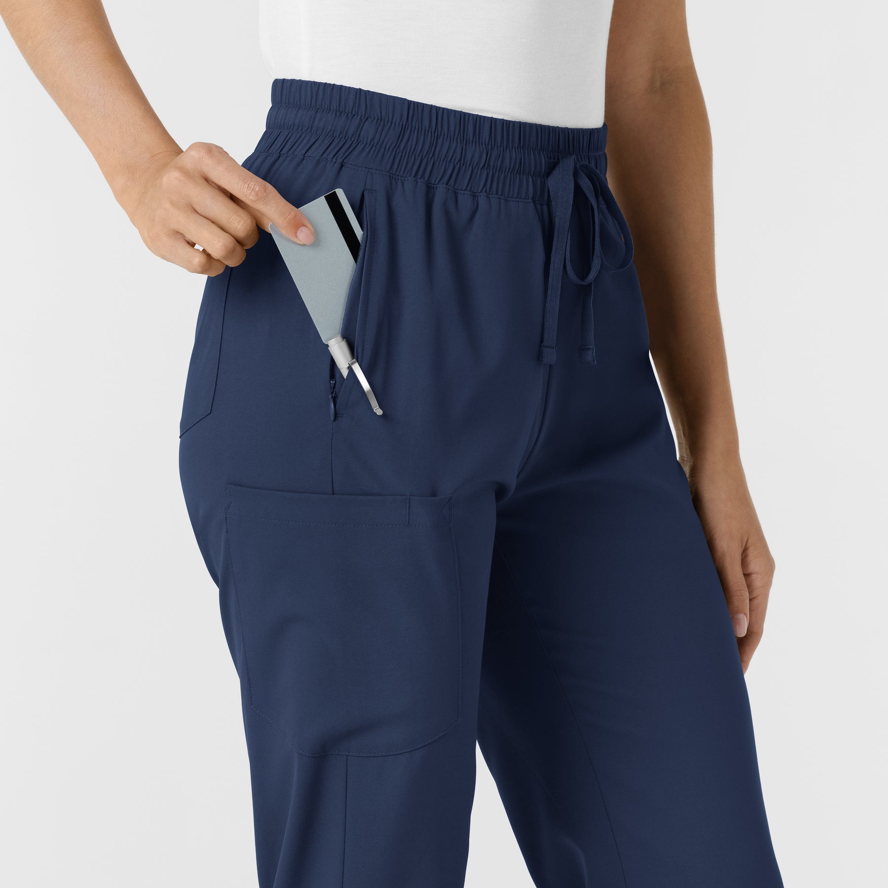 Boundless Women's Bootcut Scrub Pant Navy side detail 1
