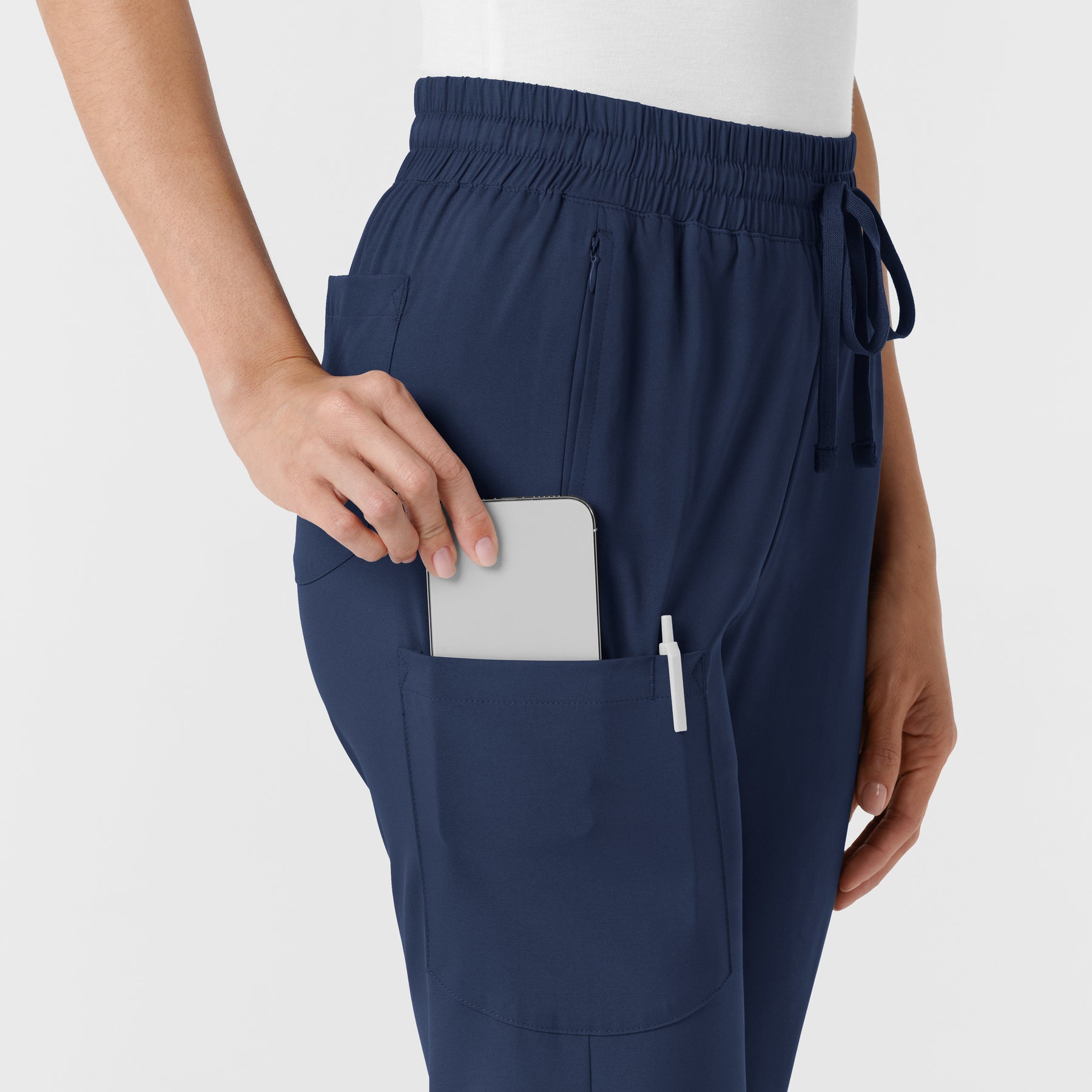 Boundless Women's Bootcut Scrub Pant Navy side detail 2
