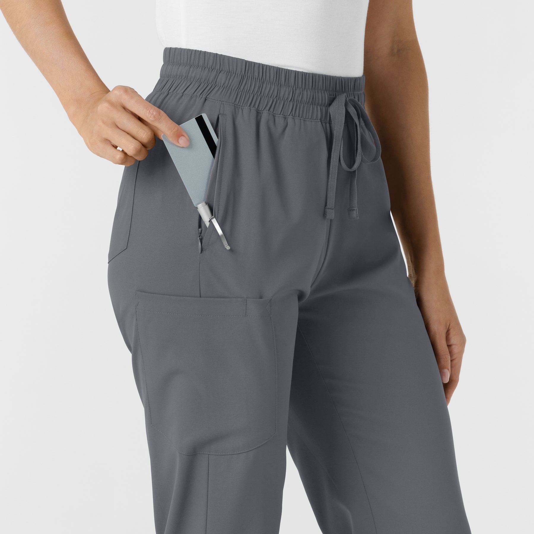 Boundless Women's Bootcut Scrub Pant Pewter side detail 1