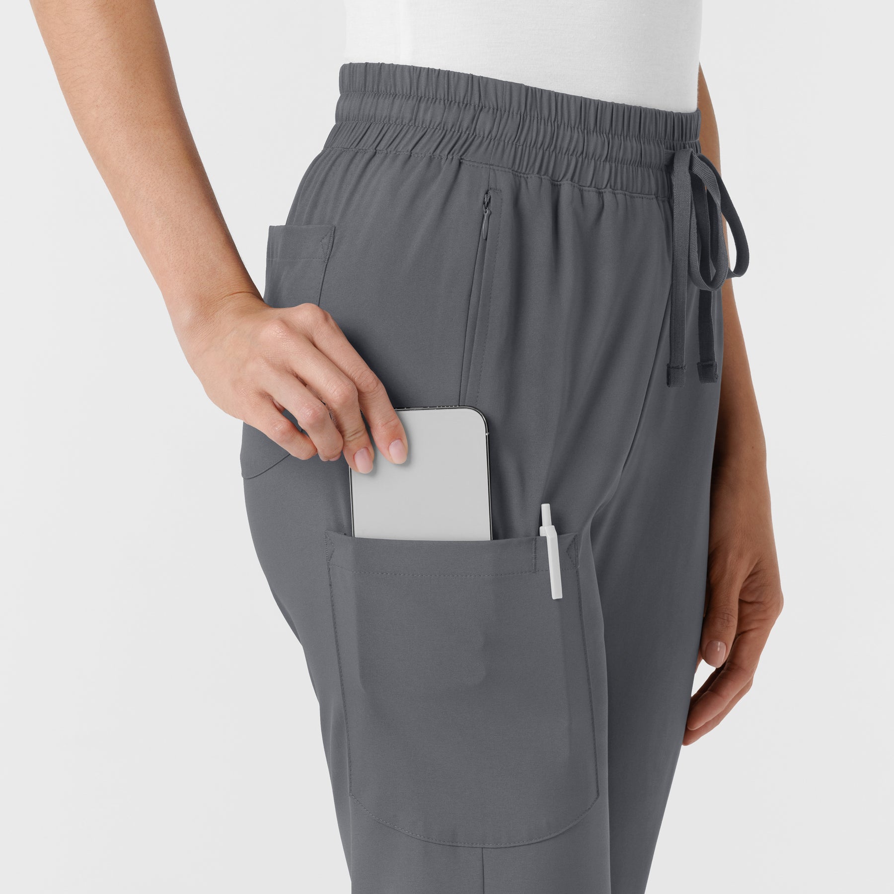 Boundless Women's Bootcut Scrub Pant Pewter side detail 2