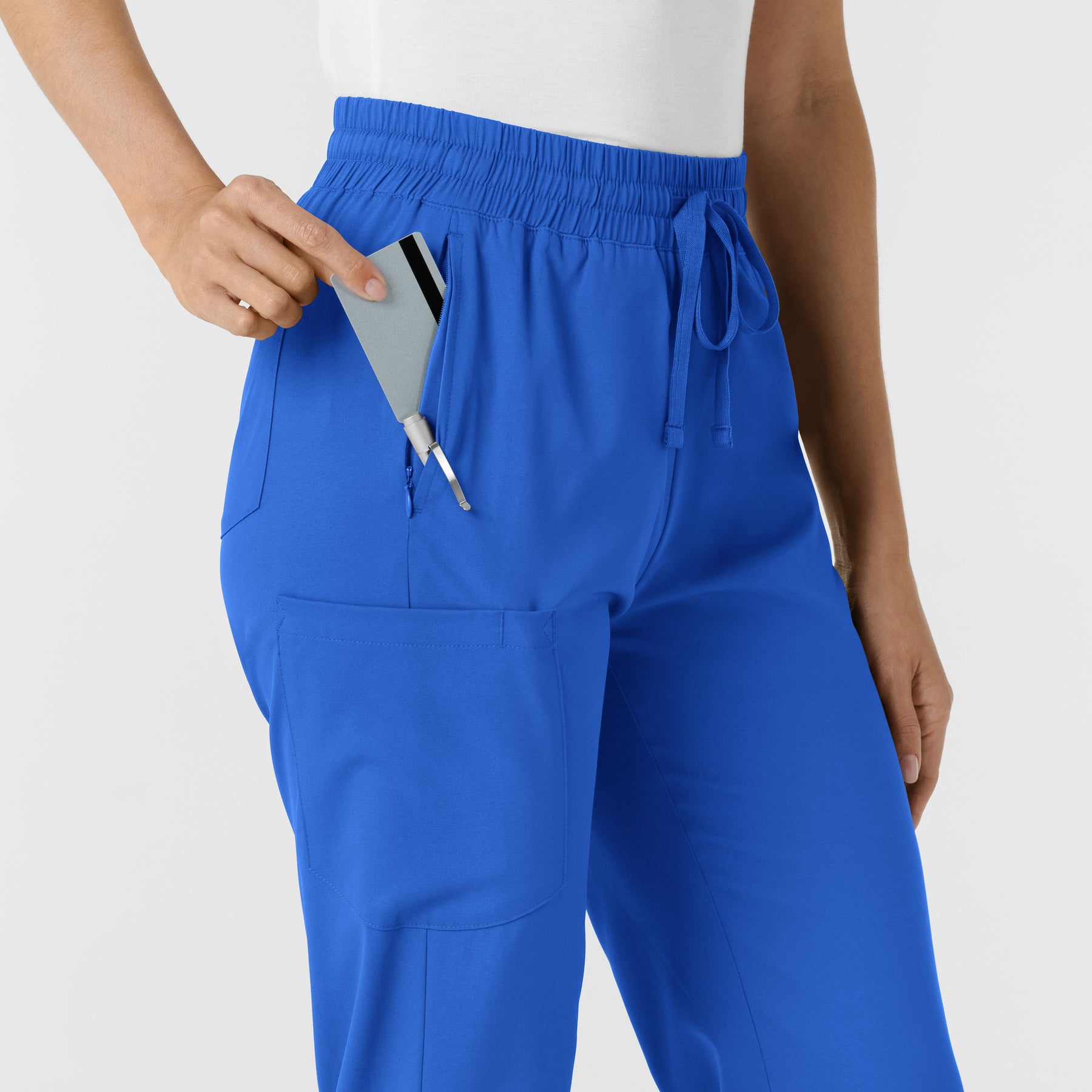 Boundless Women's Bootcut Scrub Pant Royal side detail 1