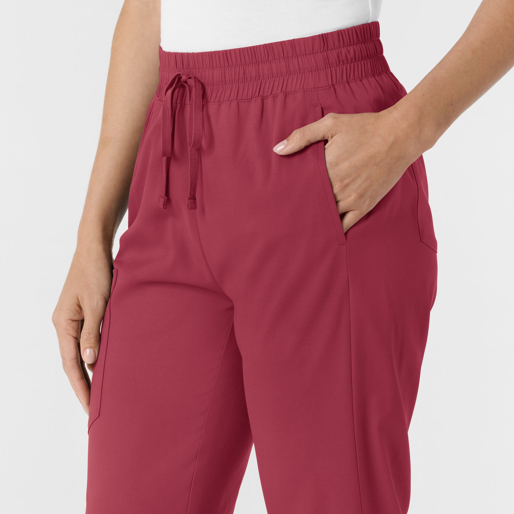 Boundless Women's Bootcut Scrub Pant Ruby hemline detail