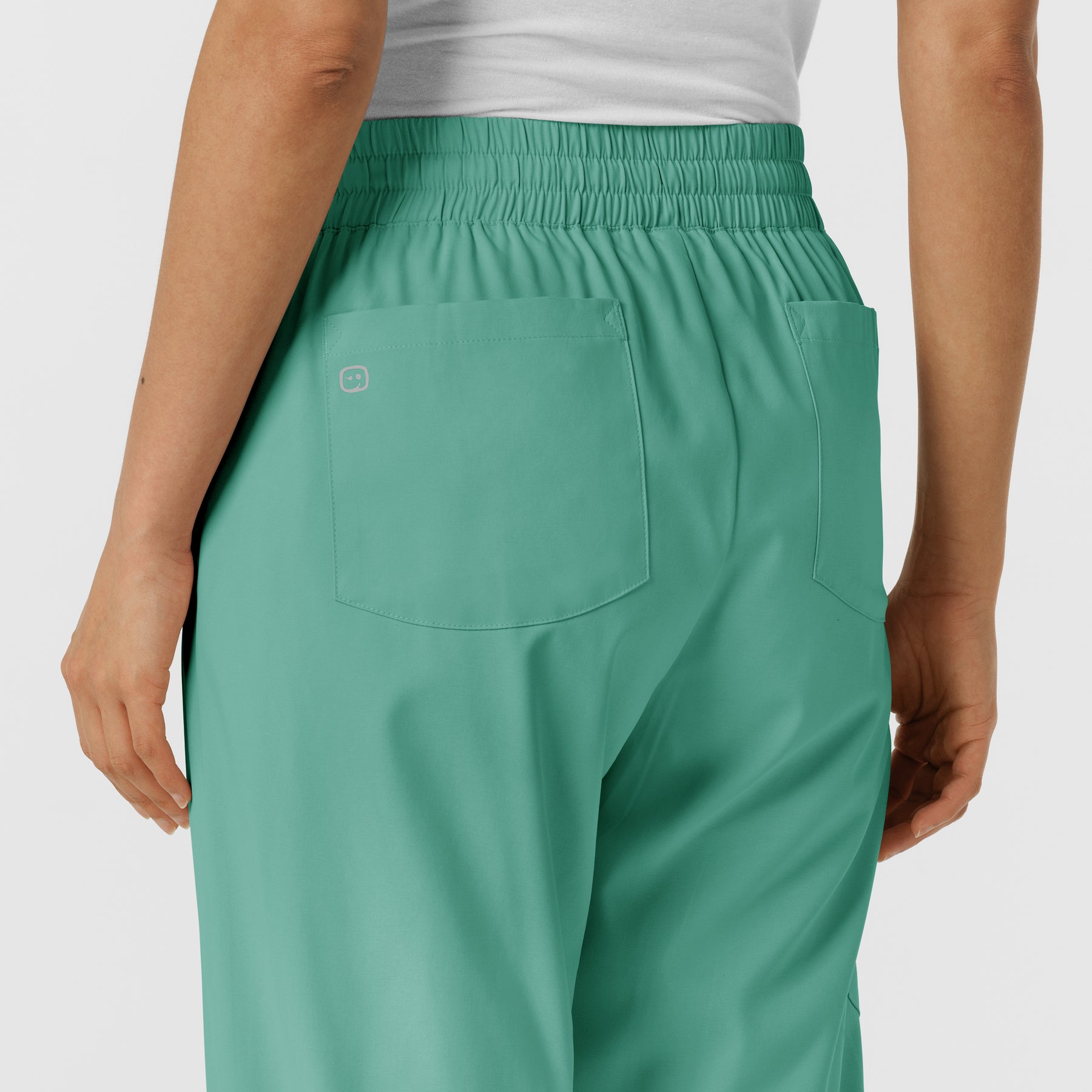 Boundless Women's Bootcut Scrub Pant Turquoise side detail 1