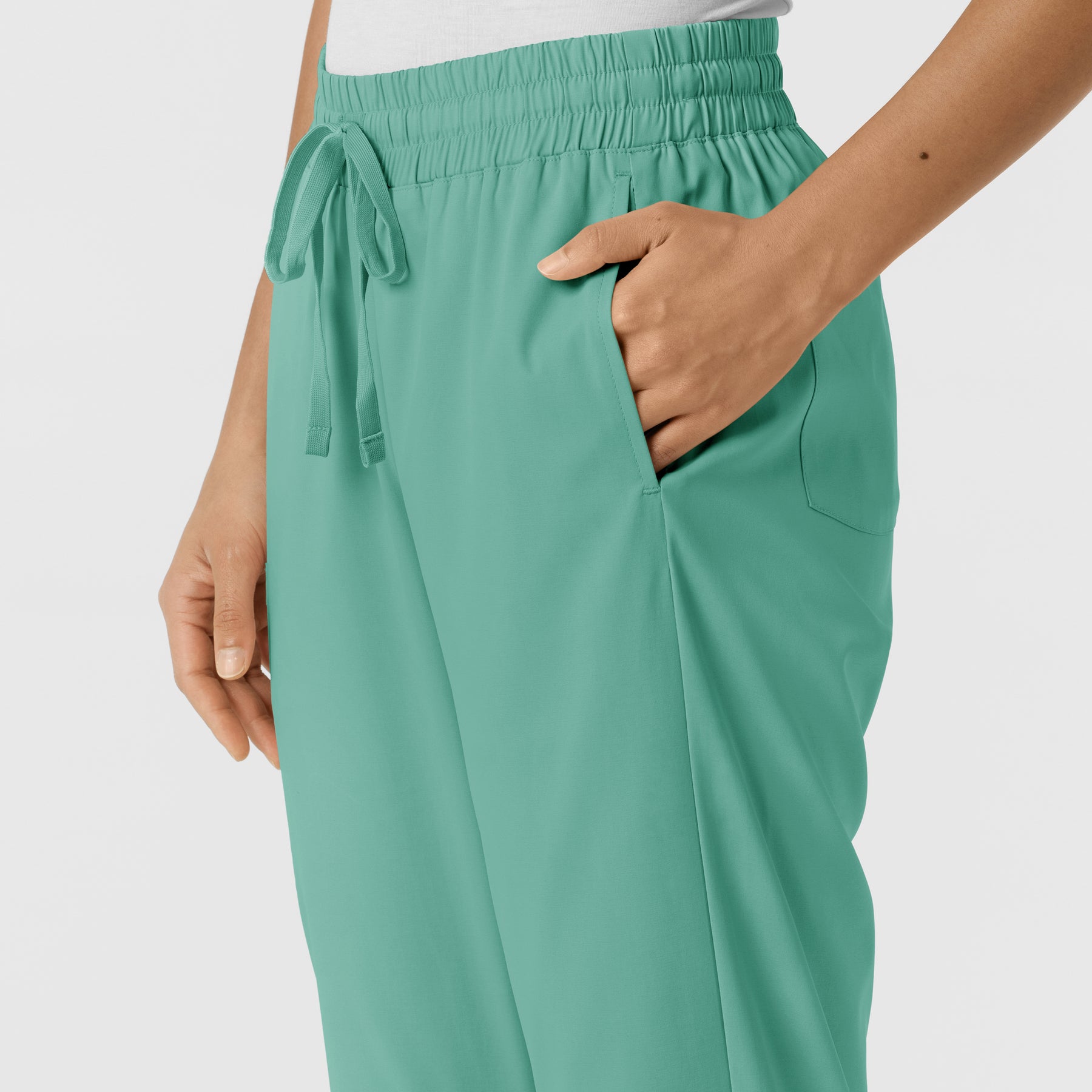 Boundless Women's Bootcut Scrub Pant Turquoise side detail 2