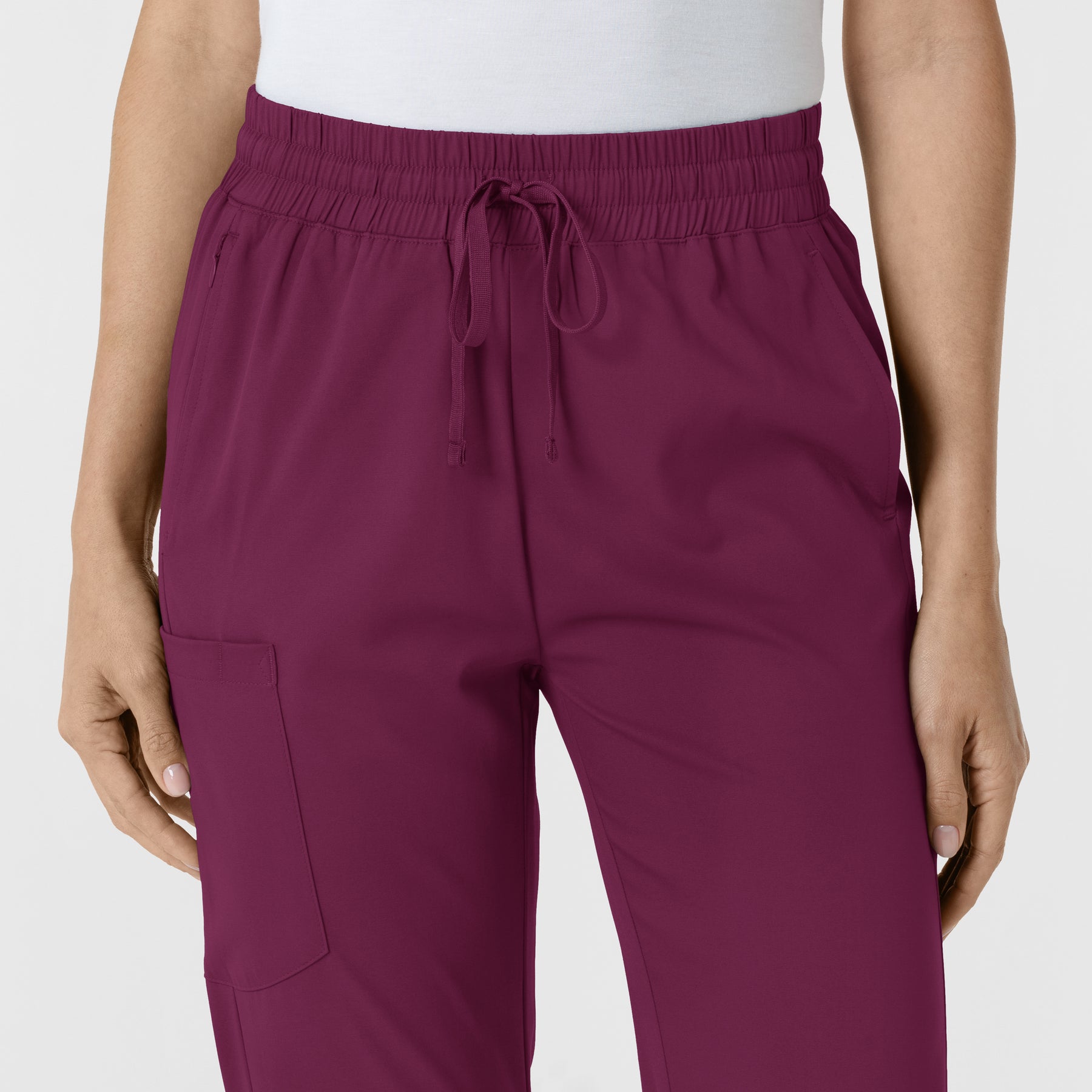 Boundless Women's Bootcut Scrub Pant Wine front detail