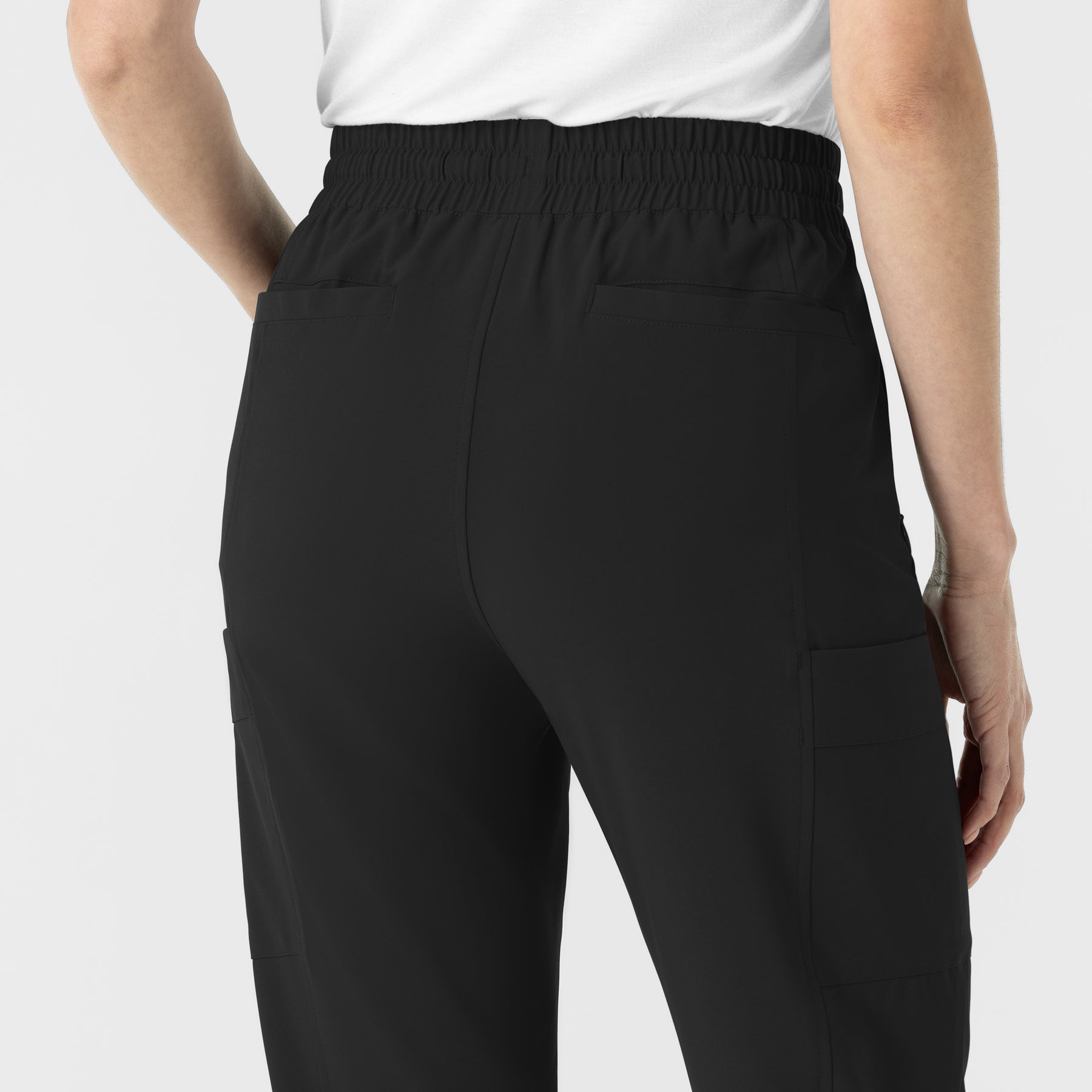 RENEW Women’s High Waist Tapered Scrub Pant Black back detail