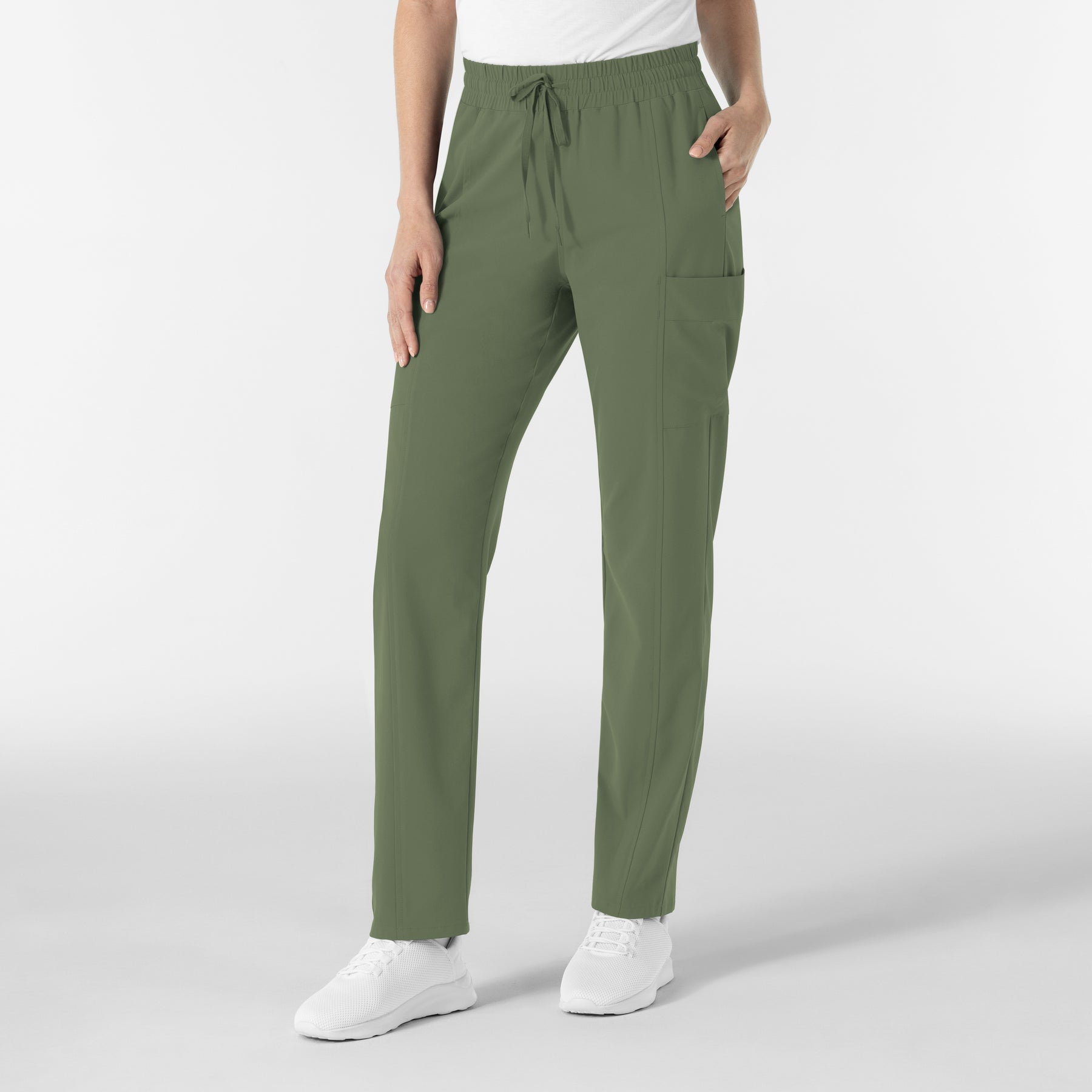 RENEW Women’s High Waist Tapered Scrub Pant Olive side view