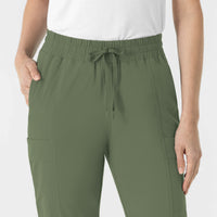 RENEW Women’s High Waist Tapered Scrub Pant Olive hemline detail