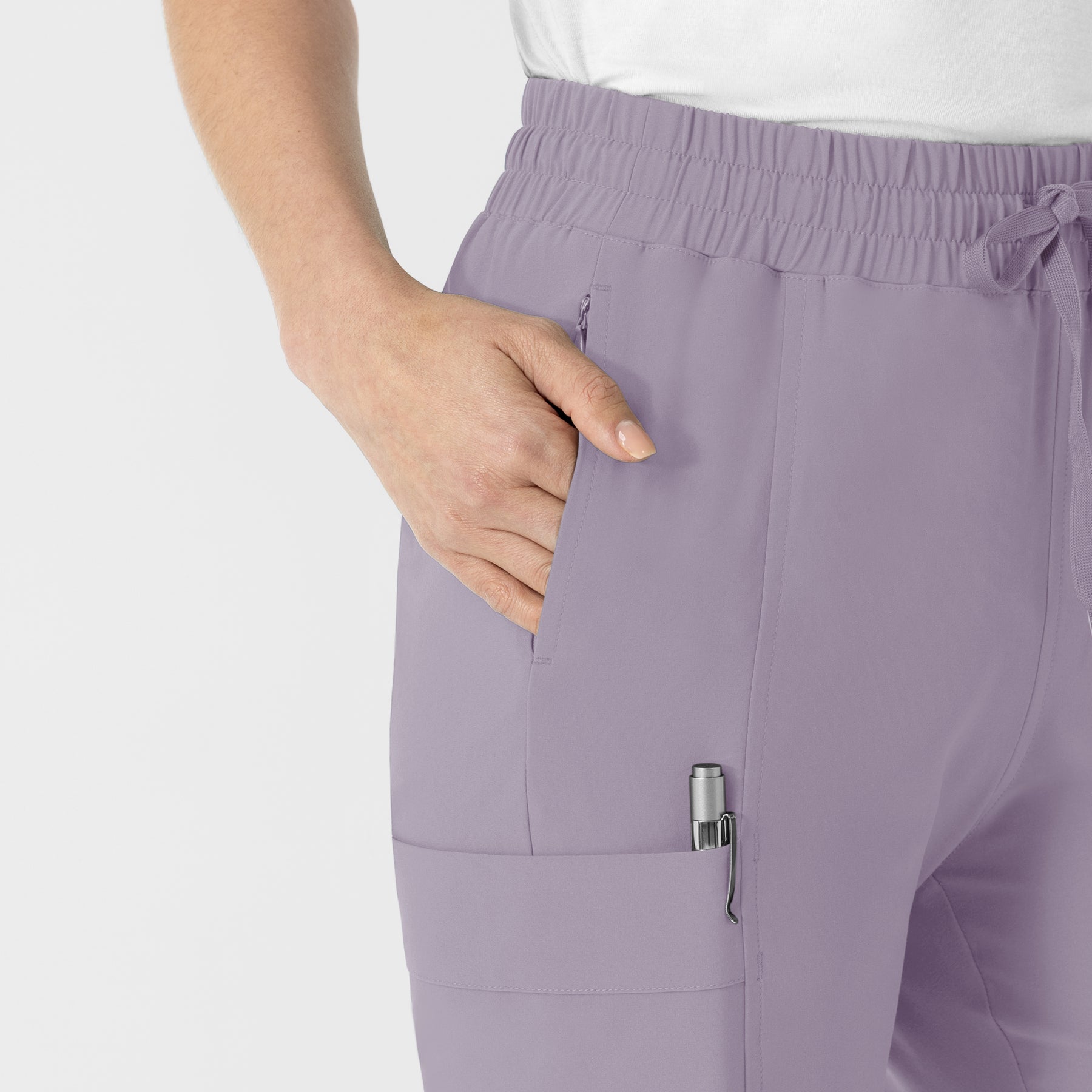 RENEW Women’s High Waist Tapered Scrub Pant Wisteria front detail