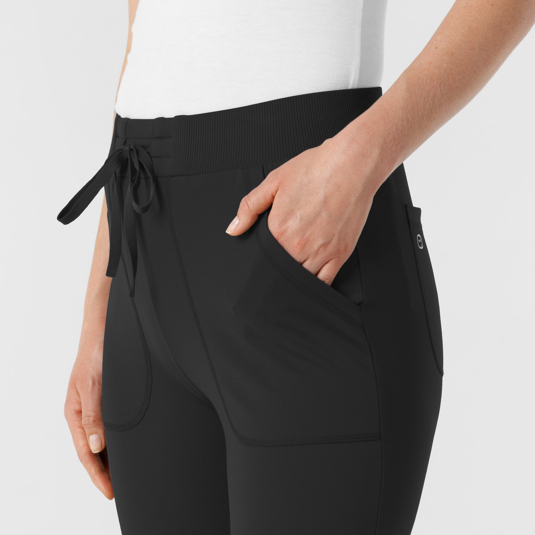 RENEW Knit Women's Track Scrub Pant Black side detail 1