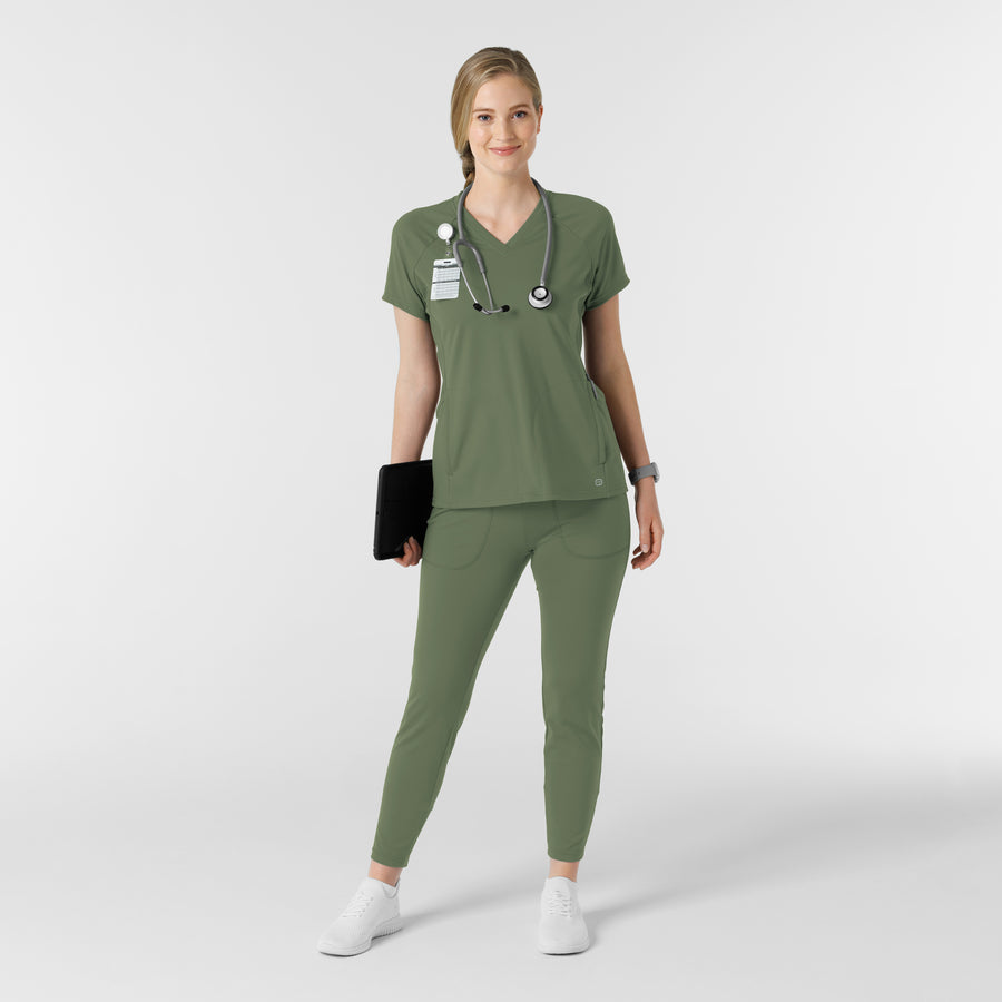 RENEW Knit Women's Track Scrub Pant Olive full scrub set