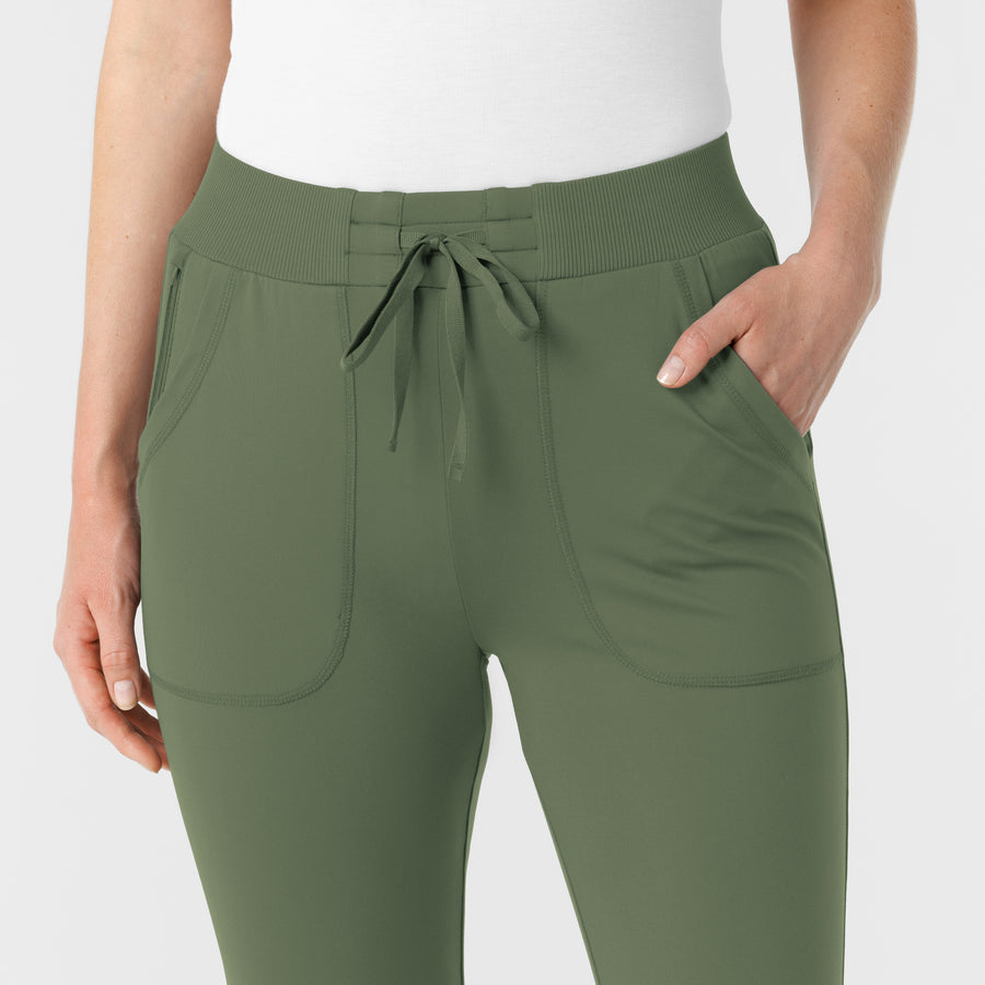 RENEW Knit Women's Track Scrub Pant Olive front detail