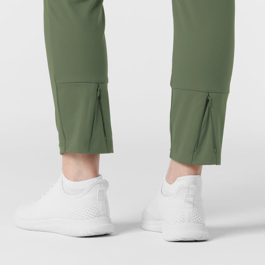 RENEW Knit Women's Track Scrub Pant Olive hemline detail