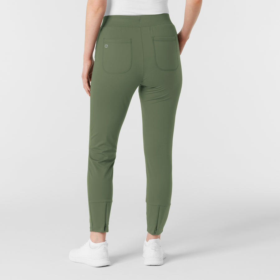 RENEW Knit Women's Track Scrub Pant Olive back view