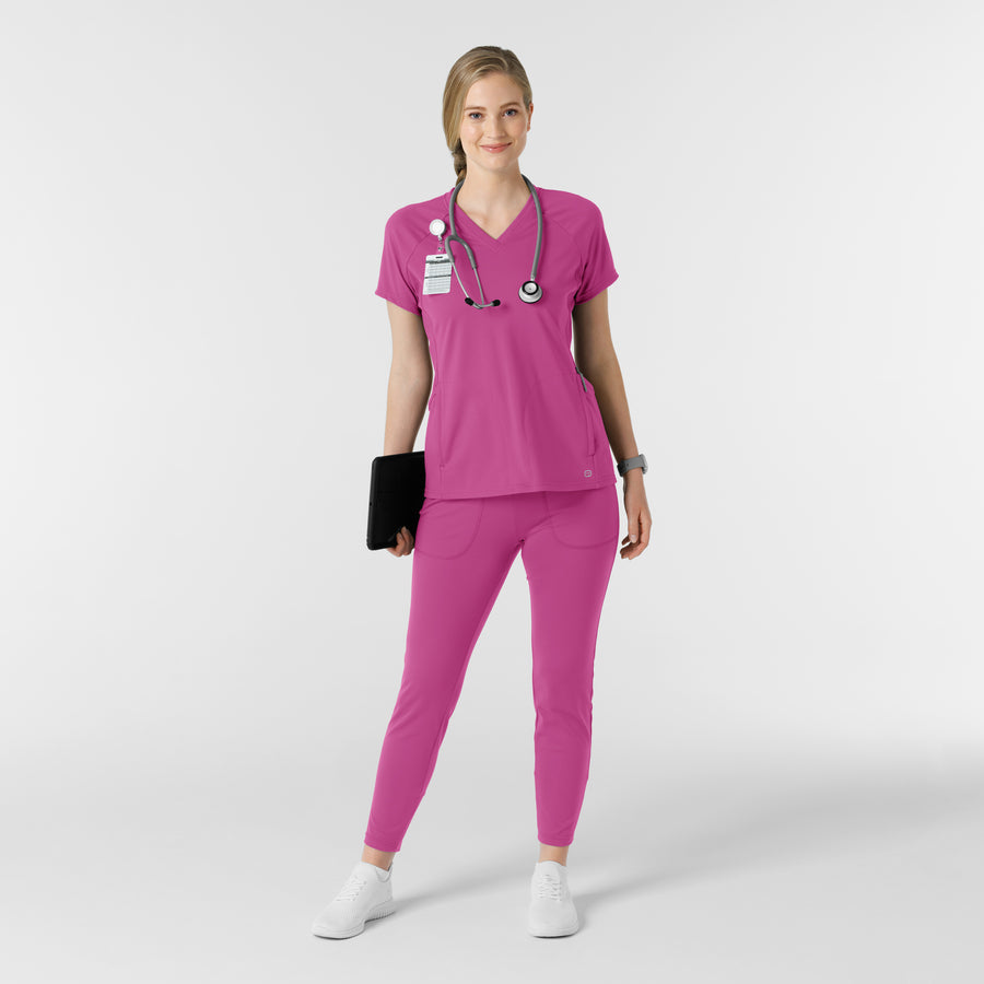 RENEW Knit Women's Track Scrub Pant Raspberry full scrub set