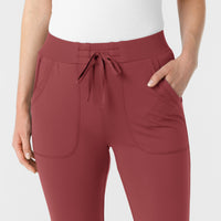 RENEW Knit Women's Track Scrub Pant Ruby front detail