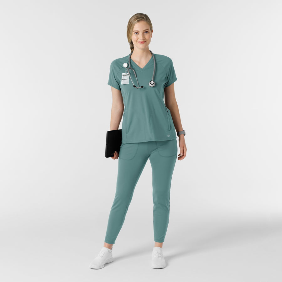 RENEW Knit Women's Track Scrub Pant Vintage Teal full scrub set