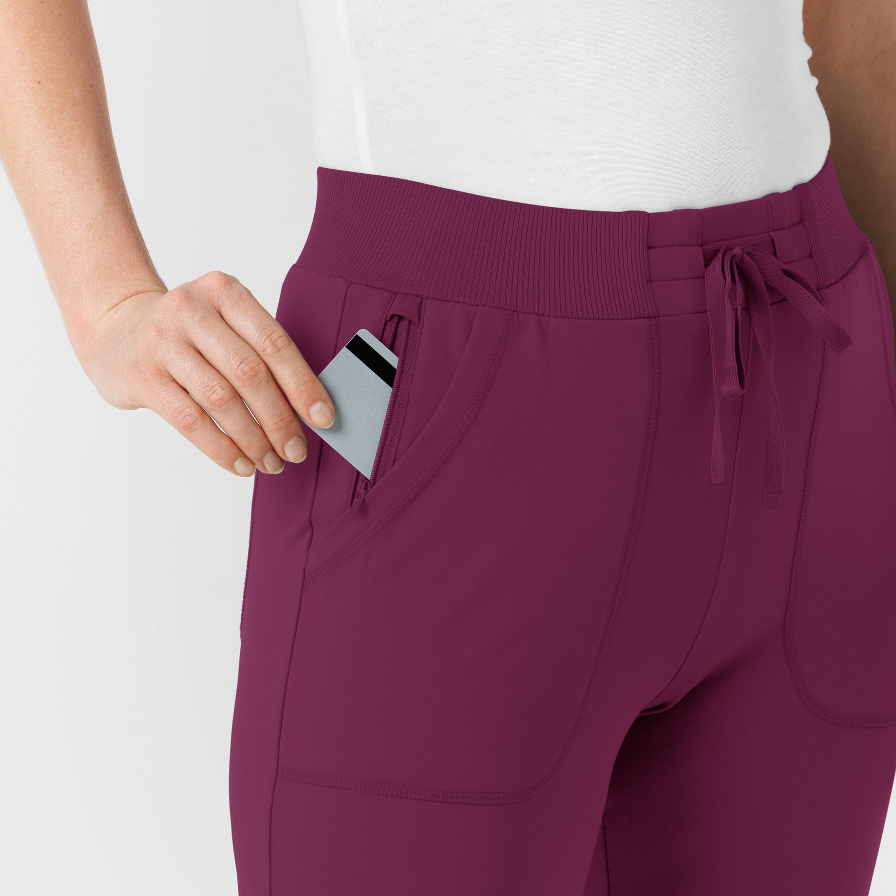 RENEW Knit Women's Track Scrub Pant Wine side detail 2