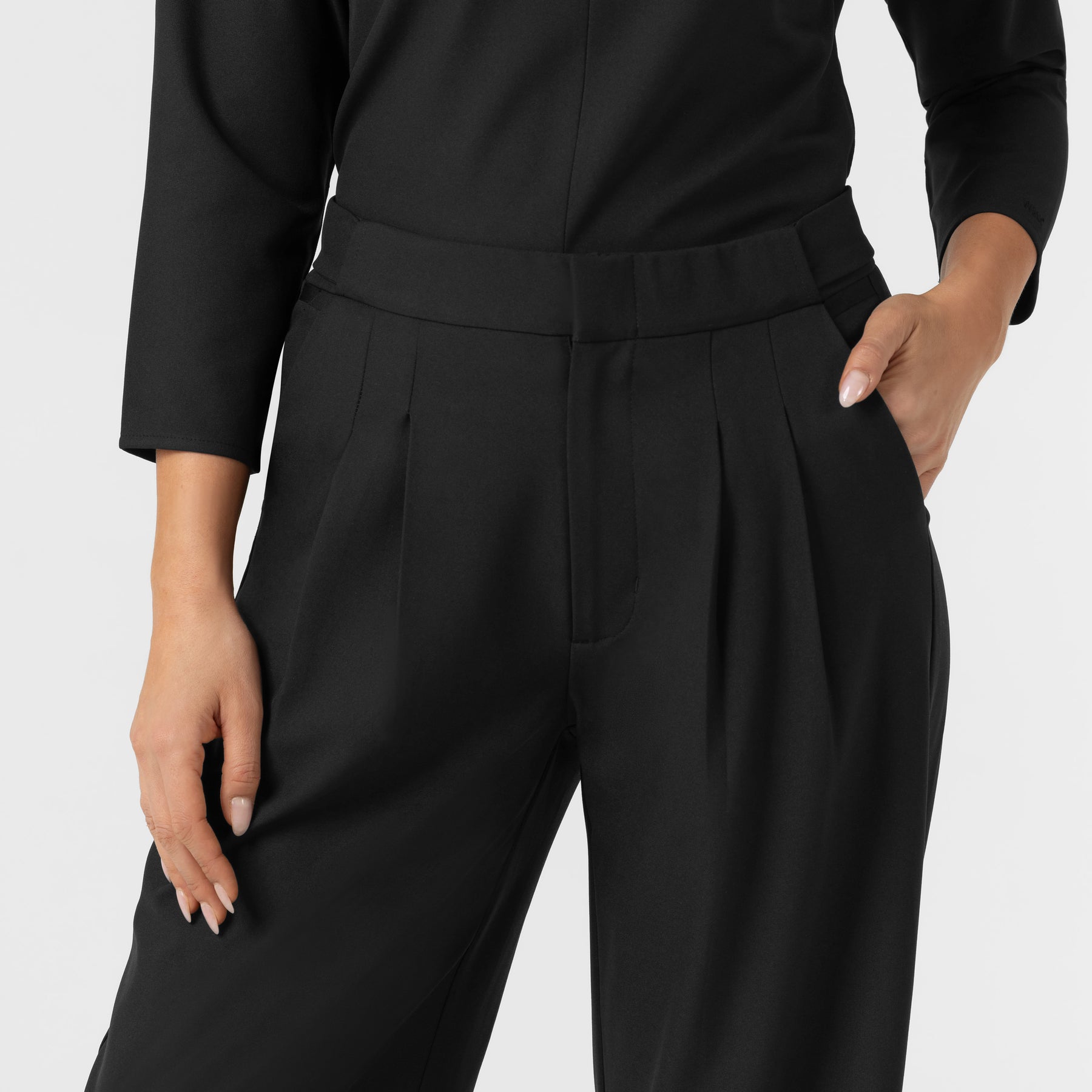 BLK Women's Pleated Wide Leg Scrub Trouser Black front detail