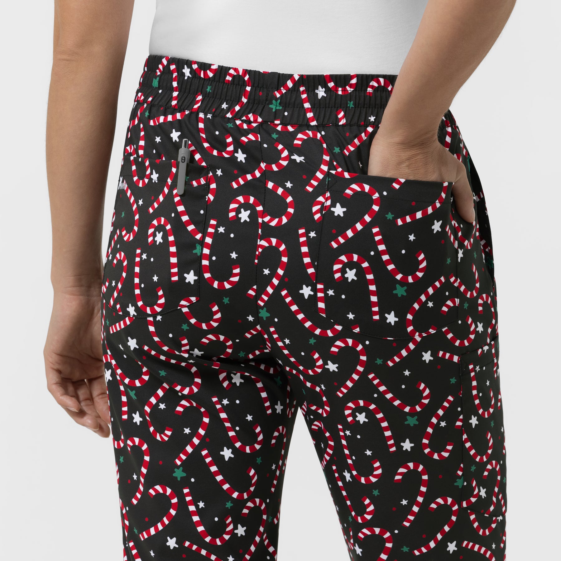 Boundless Women's Bootcut Scrub Pant Merry and Minty Black front detail