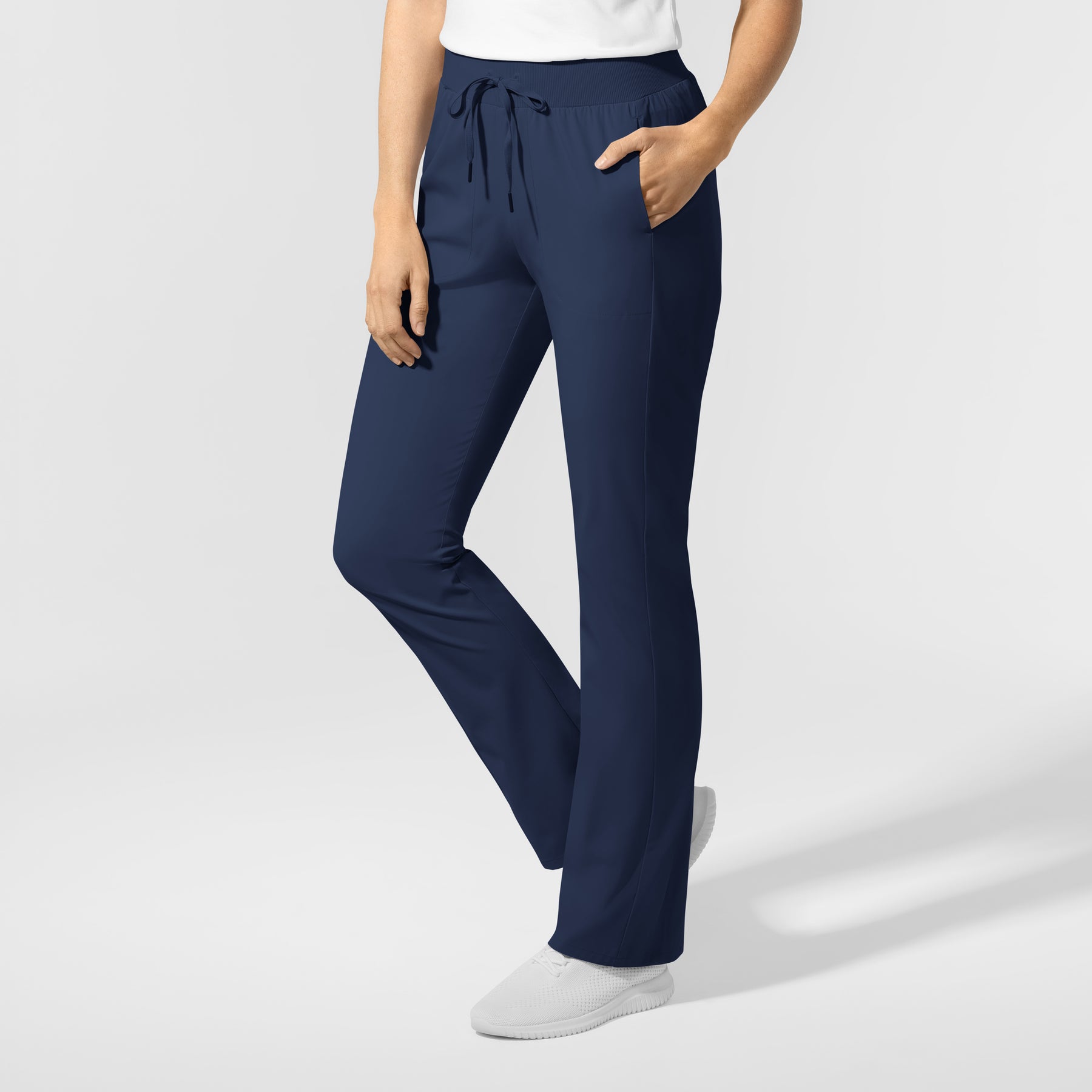 AURA Women's Grace Mid Rise Bootcut Scrub Pant Navy side view