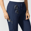 AURA Women's Grace Mid Rise Bootcut Scrub Pant Navy side detail 1
