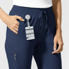 AURA Women's Grace Mid Rise Bootcut Scrub Pant Navy side detail 2