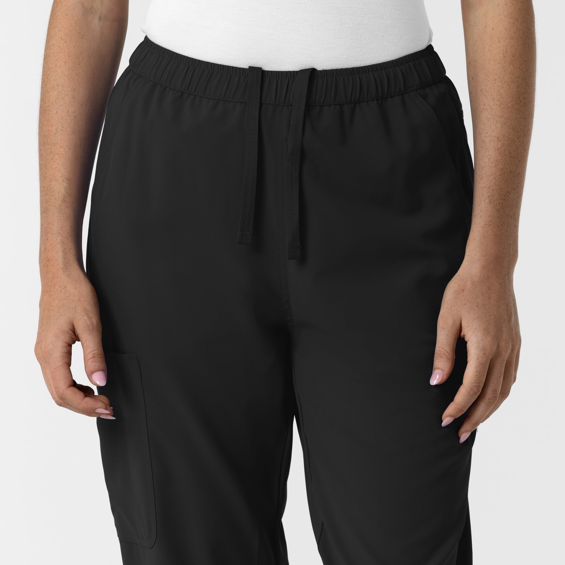 NURTUR Women's Slim Leg Scrub Pant Black side detail 1