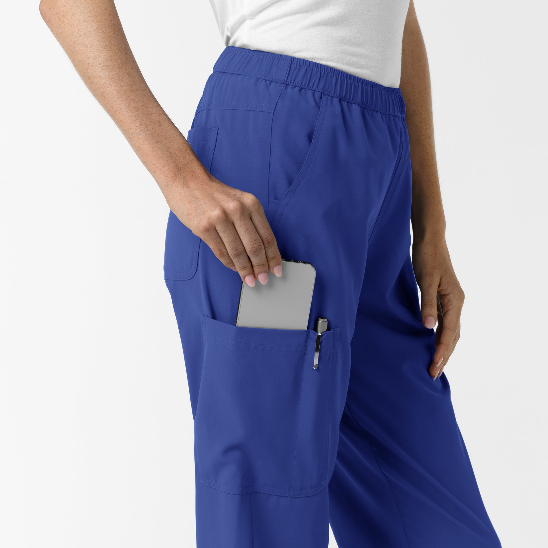 NURTUR Women's Slim Leg Scrub Pant Galaxy Blue hemline detail