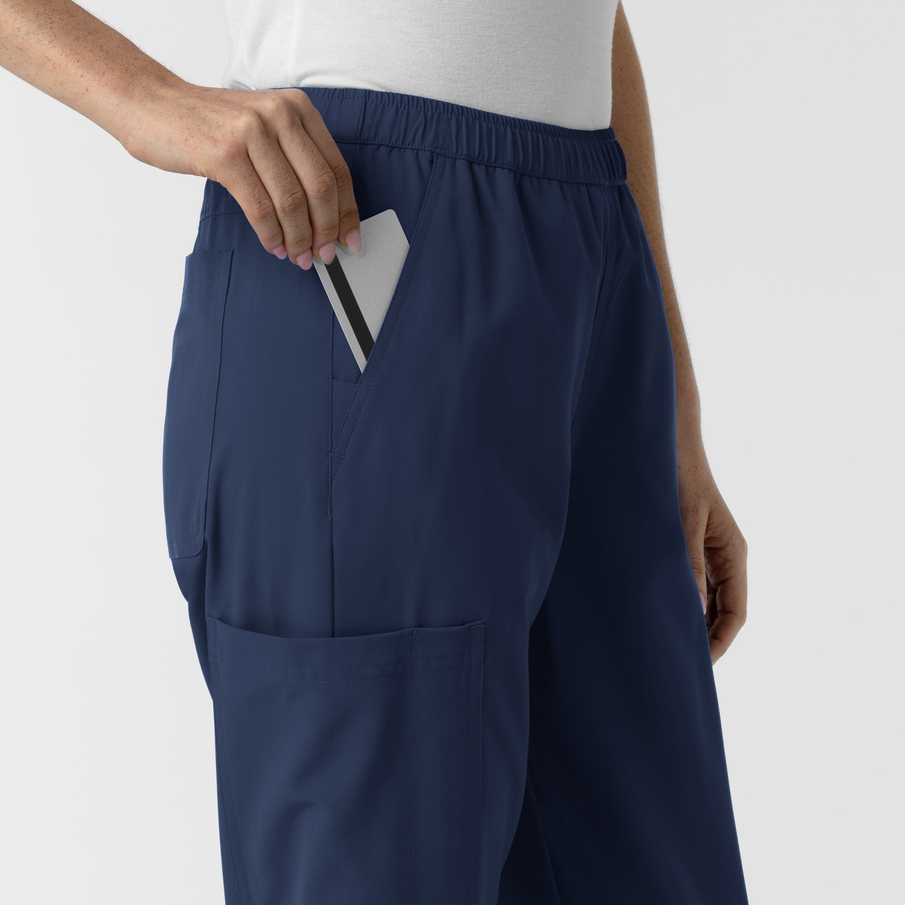 NURTUR Women's Slim Leg Scrub Pant Navy side detail 2