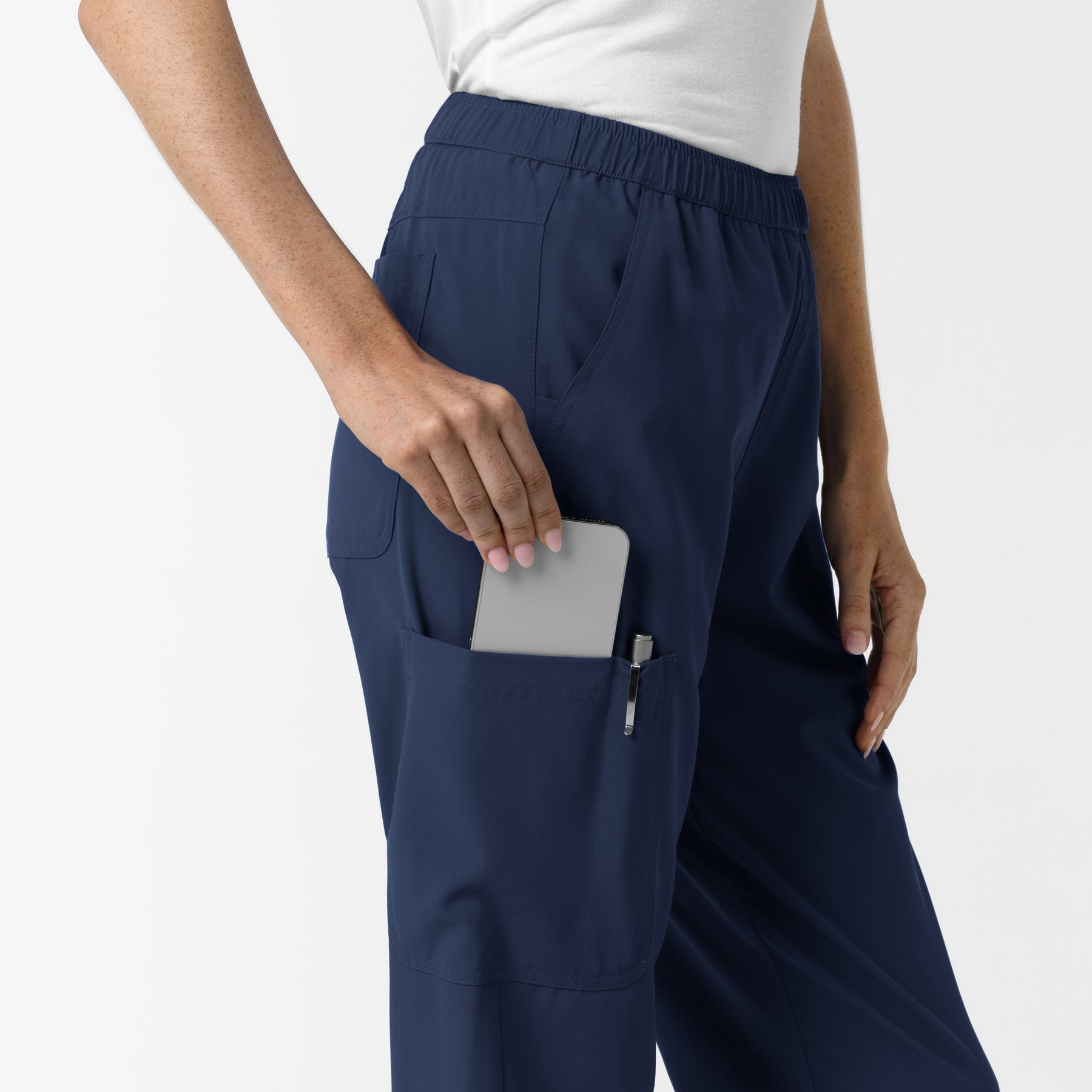 NURTUR Women's Slim Leg Scrub Pant Navy hemline detail