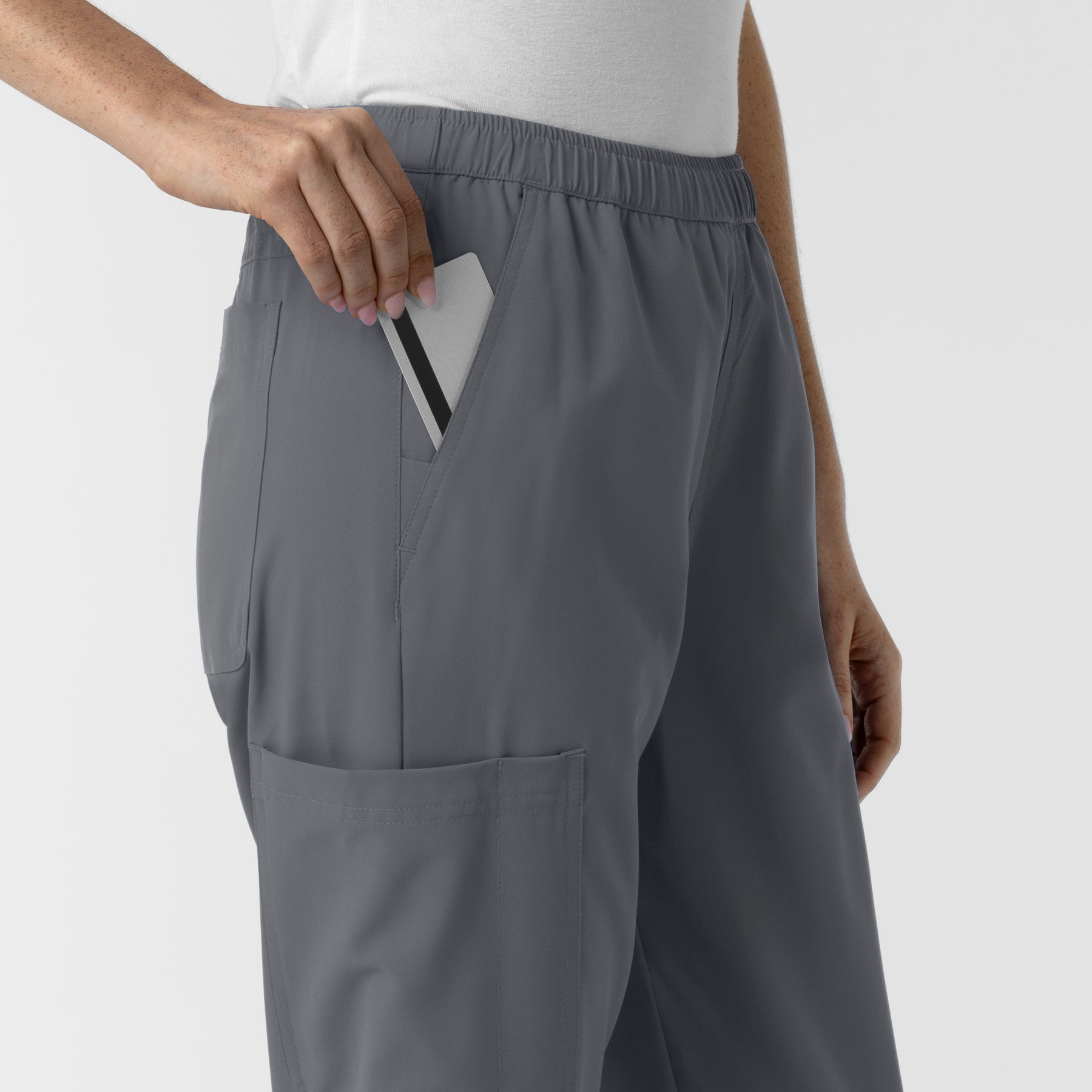 NURTUR Women's Slim Leg Scrub Pant Pewter side detail 2