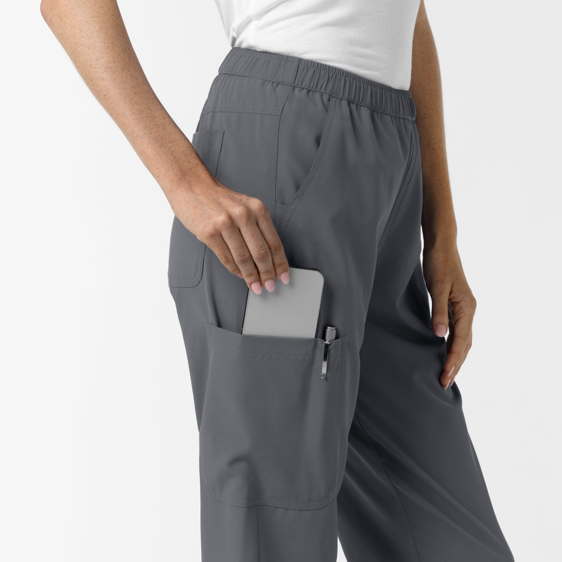 NURTUR Women's Slim Leg Scrub Pant Pewter hemline detail
