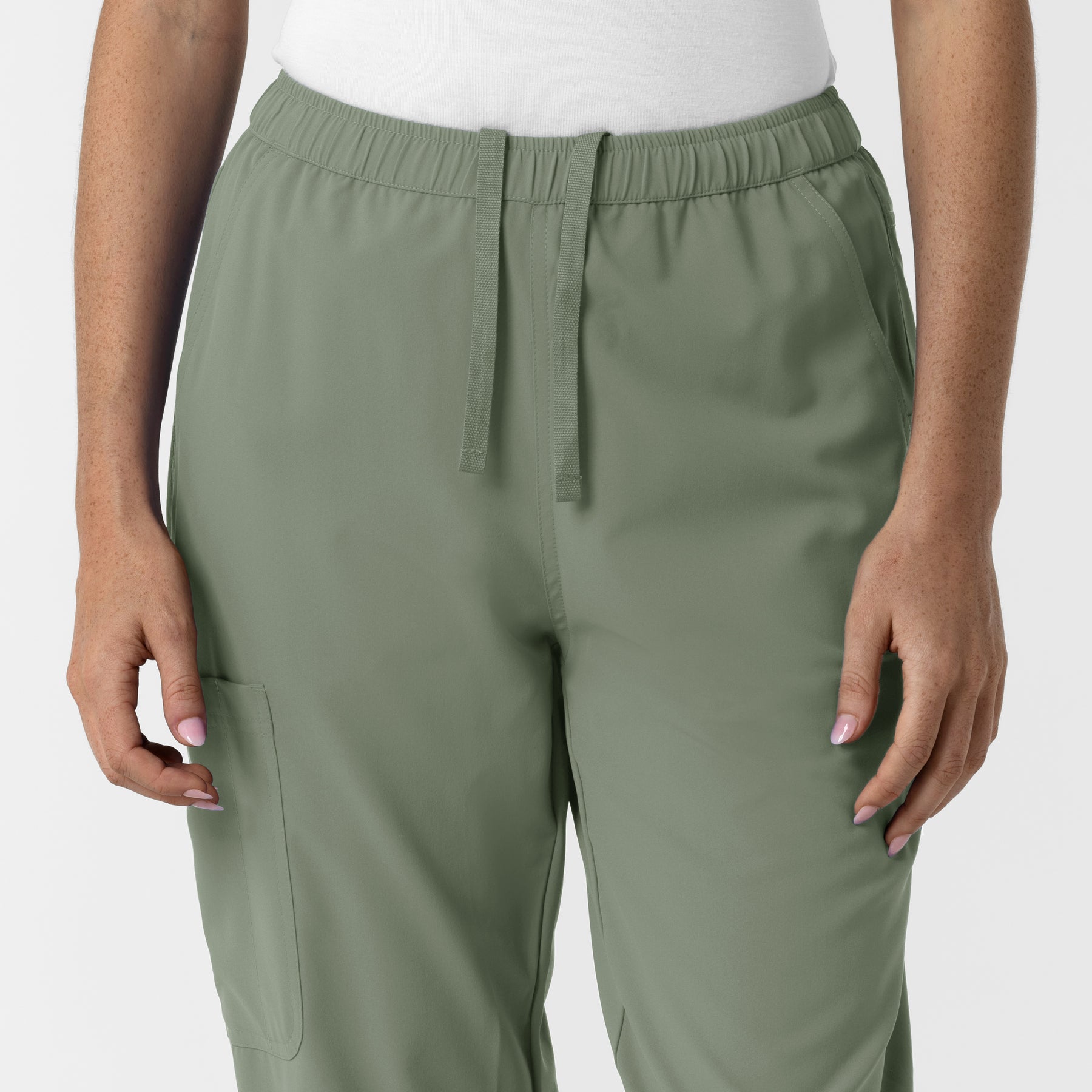 NURTUR Women's Slim Leg Scrub Pant Sage side detail 1