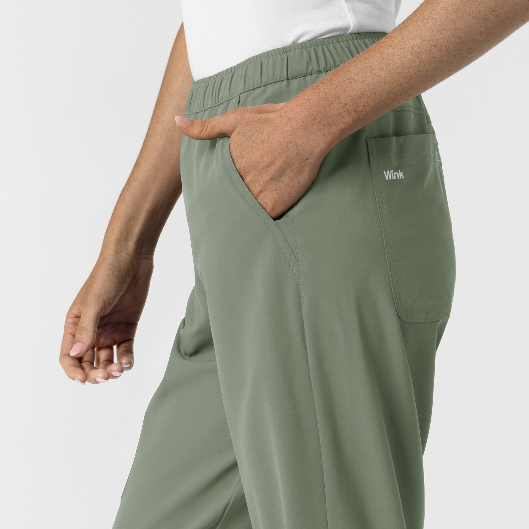 NURTUR Women's Slim Leg Scrub Pant Sage back detail