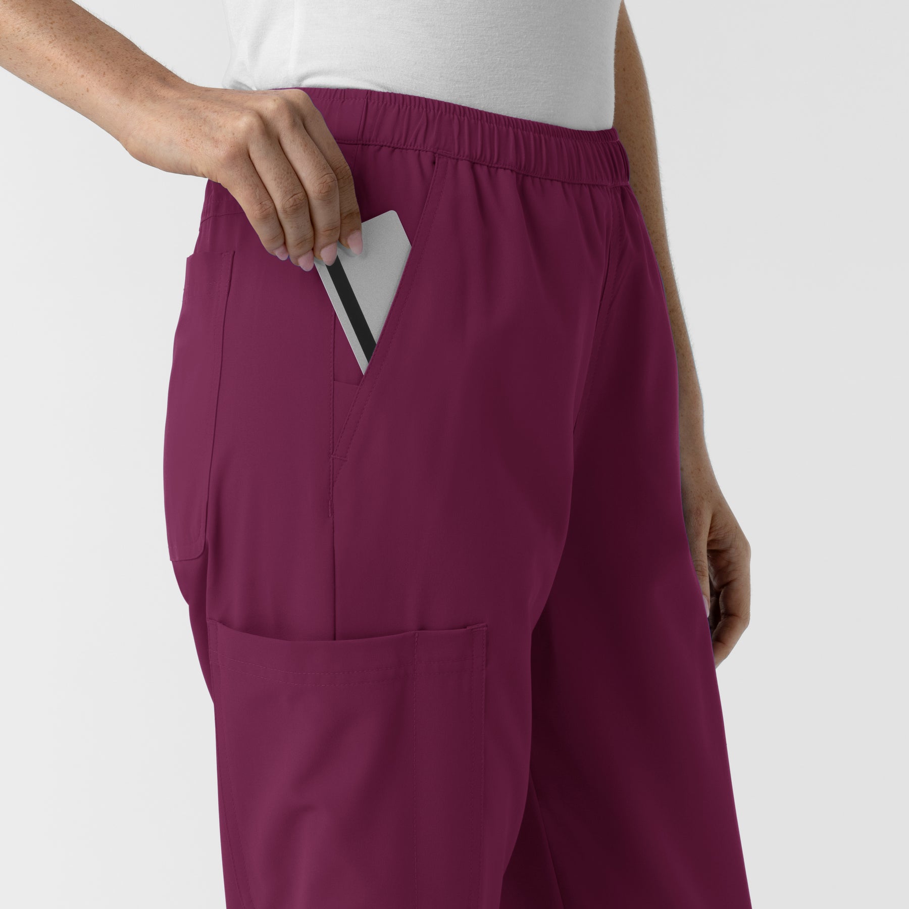 NURTUR Women's Slim Leg Scrub Pant Wine side detail 2
