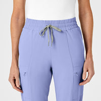 RENEW Women's High Waist Slim Leg Scrub Pant Ceil Blue front detail