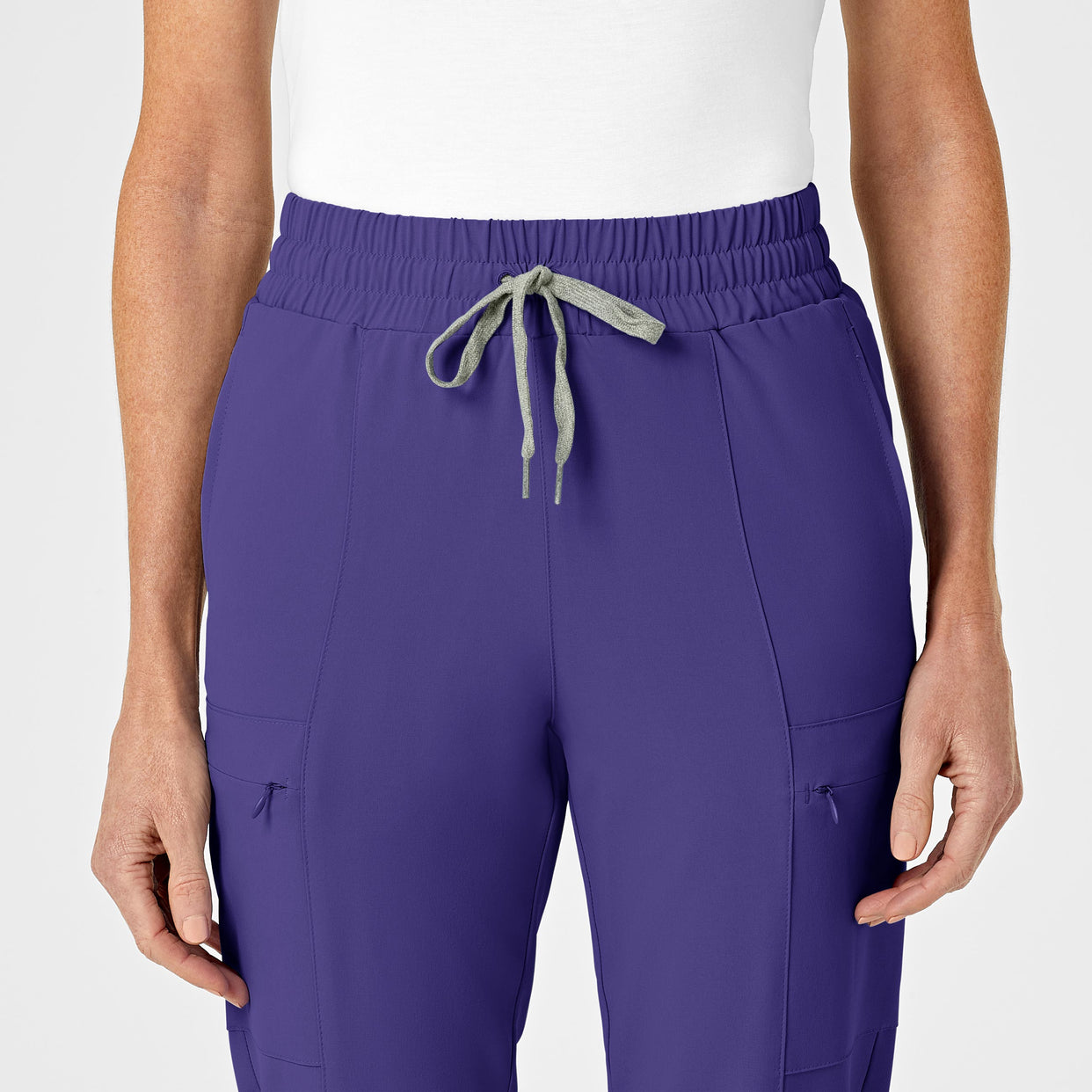 RENEW Women's High Waist Slim Leg Scrub Pant Grape front detail