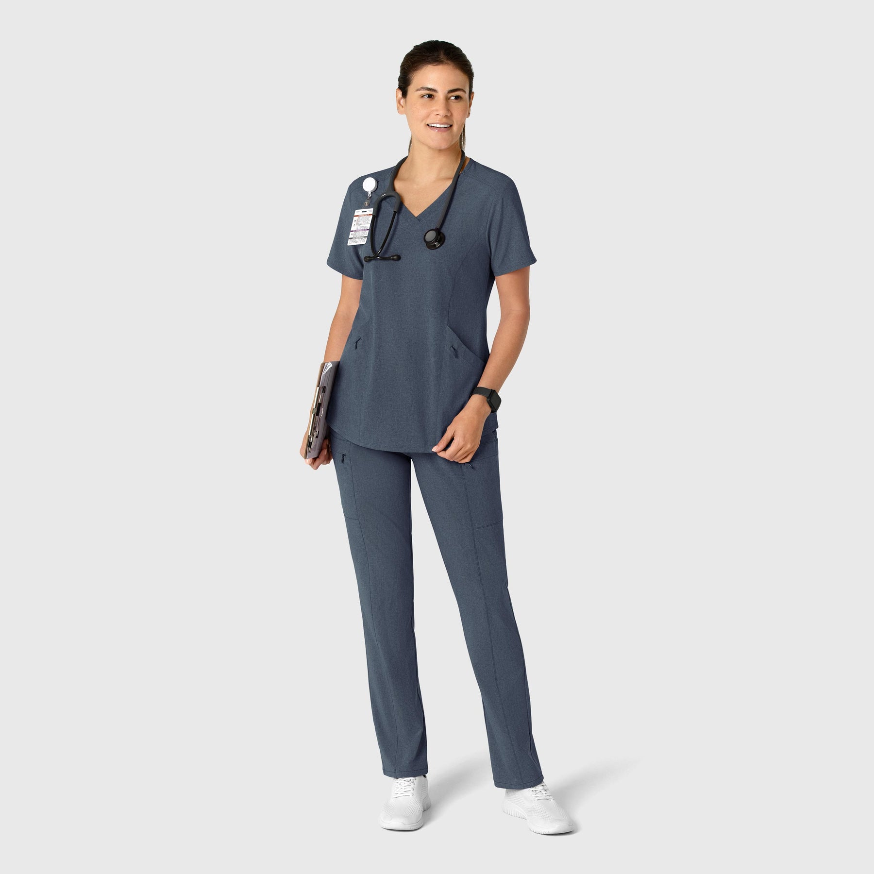 RENEW Women's High Waist Slim Leg Scrub Pant Navy Heather full scrub set