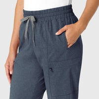 RENEW Women's High Waist Slim Leg Scrub Pant Navy Heather front detail