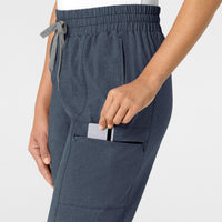 RENEW Women's High Waist Slim Leg Scrub Pant Navy Heather side detail 1