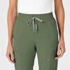 RENEW Women's High Waist Slim Leg Scrub Pant Olive front detail