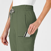 RENEW Women's High Waist Slim Leg Scrub Pant Olive side detail 1