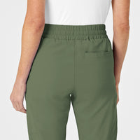 RENEW Women's High Waist Slim Leg Scrub Pant Olive hemline detail