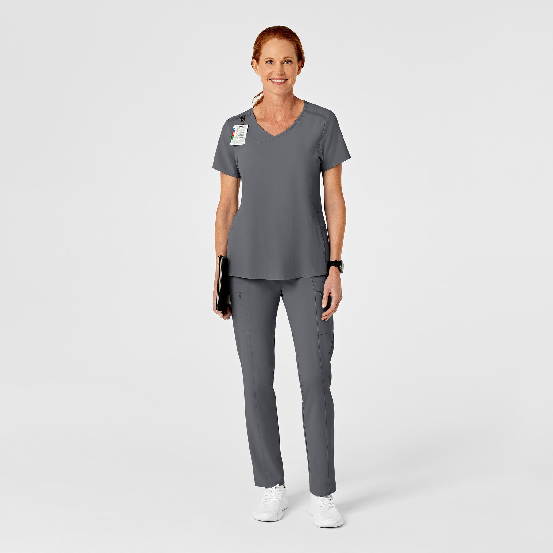RENEW Women's High Waist Slim Leg Scrub Pant Pewter full scrub set