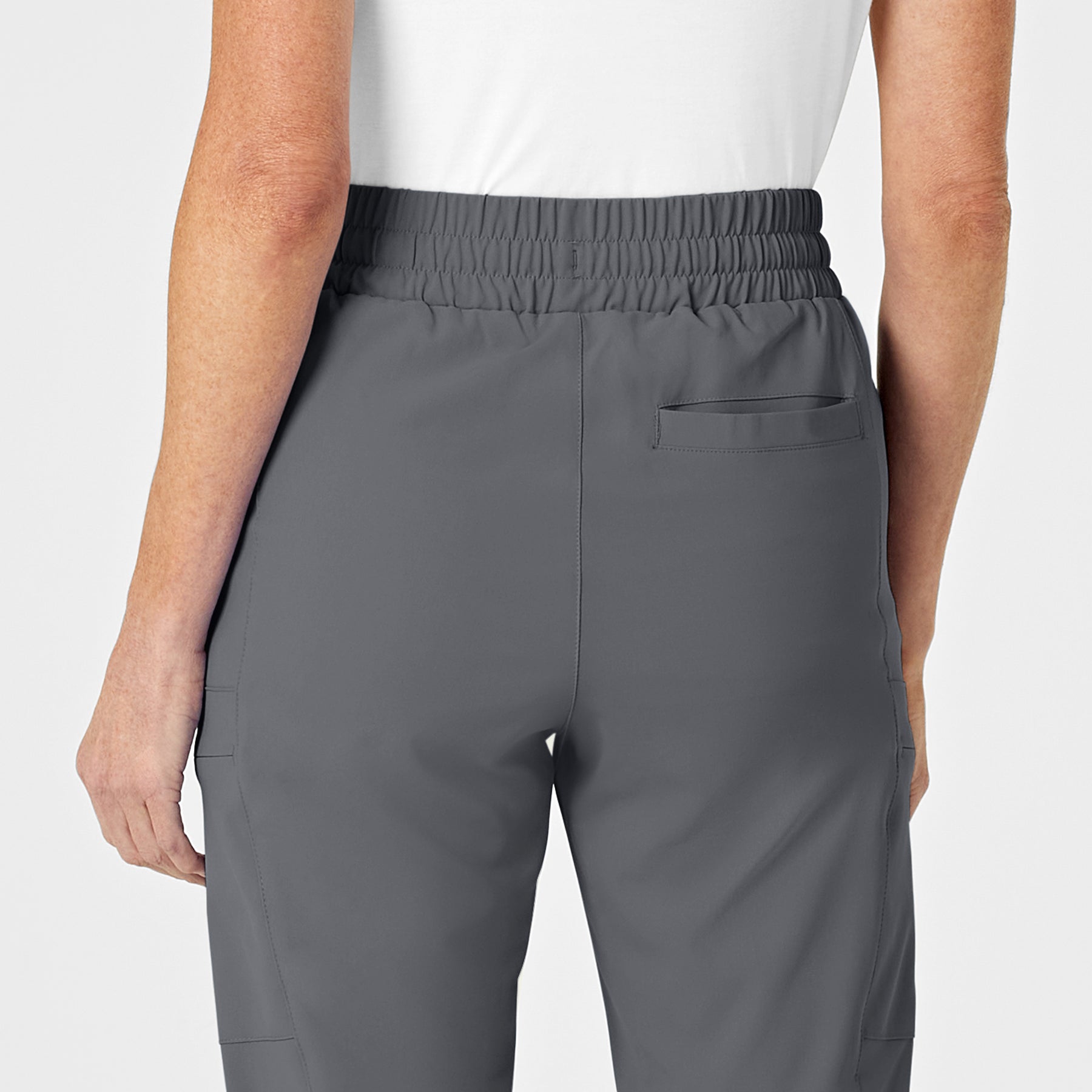 RENEW Women's High Waist Slim Leg Scrub Pant Pewter hemline detail