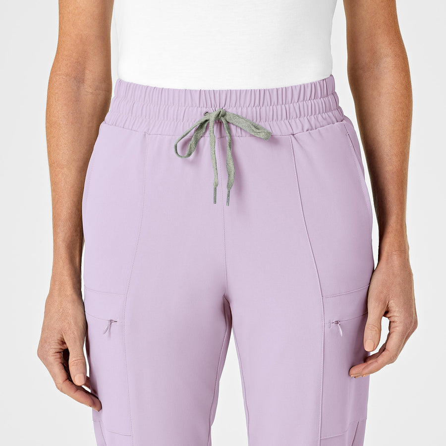 RENEW Women's High Waist Slim Leg Scrub Pant Pastel Lilac waistband detail
