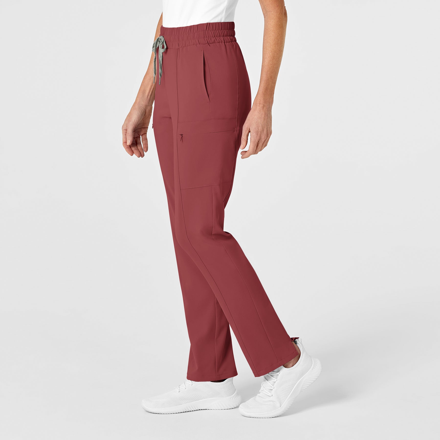 RENEW Women's High Waist Slim Leg Scrub Pant - Ruby side